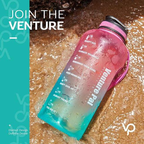 Venture Pal Half Gallon/64oz Motivational Water Bottle with Time Marker & Removable Strainer, Leakproof BPA Free Water Jug to Remind You Drink More Water, Hydrate in Style