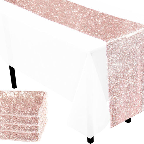 4pcs Rose Gold Table Runner Bridal Shower Tablecloth - Sequin Tablecloth for Wedding/Party/Birthday Decoration and Baby Shower - 12x108Inch
