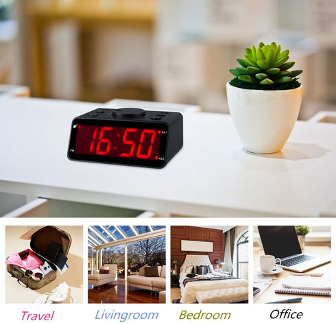 Battery Operated Only Cordless LED Electronic Alarm Clock with Clear Voice Recording Alarm,1.2 inch Red Numbers Display