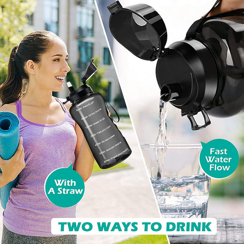 4AMinLA Motivational Gallon Water Bottle with Time Marker & Straw, Large Capacity Leakproof BPA Free Fitness Sports Water Jug (black)