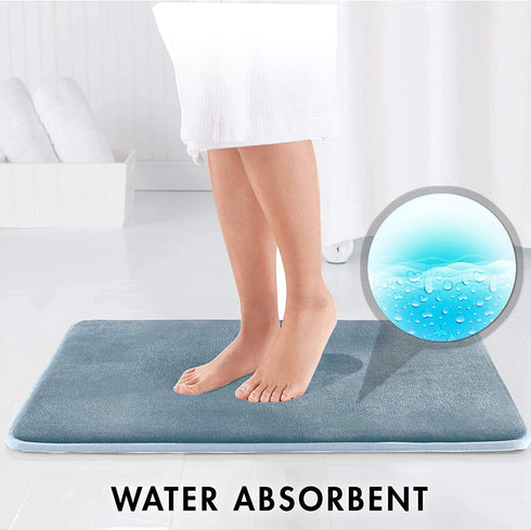 Genteele Bath Mats for Bathroom Non Slip - Smoke Blue 17" x 24" Memory Foam Bathroom Rugs - Quick Dry Bath Mat