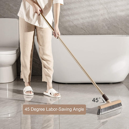 Eyliden Push Broom 12.6" Wide Multi-Surface Heavy Duty Angle Broom, 48" Long Handle, Stiff Bristle Broom Brush for Cleaning Patio Garage Deck Concrete Wood Stone Tile Indoor Outdoor Rough Floor