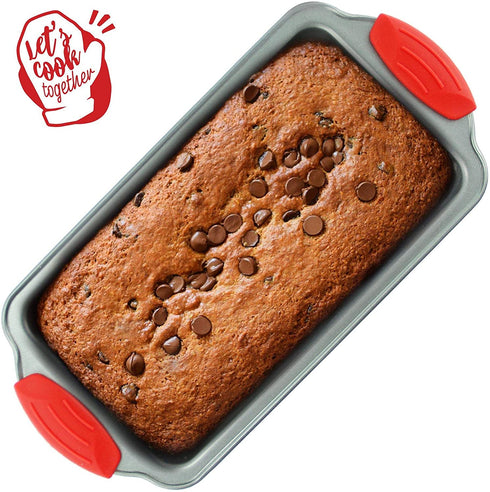 Premium Loaf Pan 8.5" with Non-Stick Steel - Bread Pan for Baking Bread - Professional Steel Baking Pan w/ Silicone Handles for Baking Banana Bread, Meatloaf and Pound Cake by Boxiki Kitchen