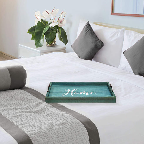 Elegant Designs, Blue Wash Home Decorative Wood Serving Tray w/Handles, 15.50" x 12"