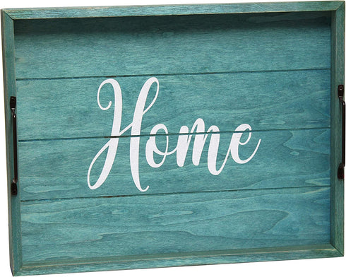 Elegant Designs, Blue Wash Home Decorative Wood Serving Tray w/Handles, 15.50" x 12"