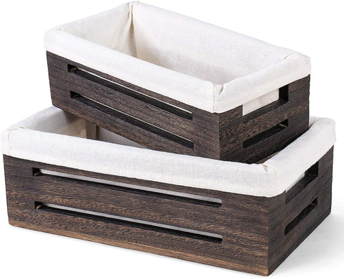Dahey Toilet Tank Paper Basket Bathroom Organizer Countertop Container Cabinet Decorative Closet Wooden Storage Bin Decor Box with Handles and Washable Liner for Bedroom Livingroom Laundry, 2 Pack