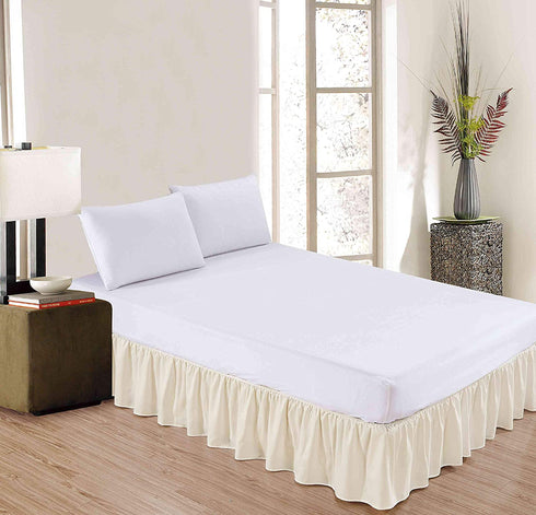 Sheets & Beyond Wrap Around Solid Microfiber Luxury Hotel Quality Fabric Bedroom Gathered Ruffled Bedding Bed Skirt 14 Inch Drop (Full, Beige)