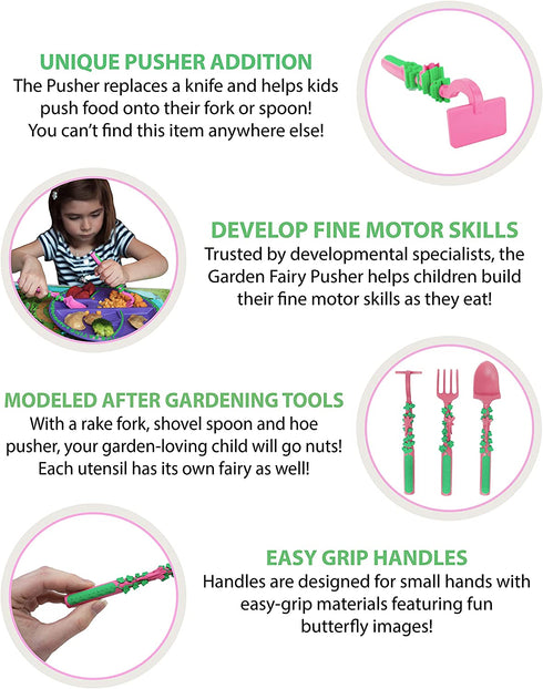 Constructive Eating Made in USA Set of 3 Garden Fairy Utensils for Toddlers, Infants, Babies and Kids - Made With Materials Tested for Safety