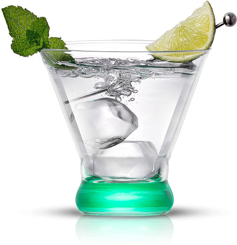 JoyJolt HUE Martini Glasses (7oz) Cocktail Glassware Set of 6, Colored Glass Base. Drinking Glasses, Cocktail Glasses, Stemless Margarita Glasses, Bar Glasses, Shrimp Cocktail Glasses, Juice Glasses