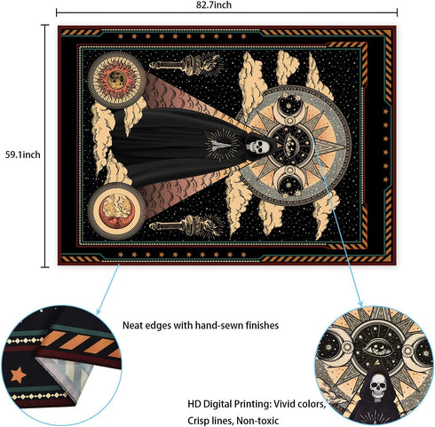 Sevenstars Wizard Skull Tapestry Solar Iris Tapestry Sun and Moon Tapestry Star and Cloud Tapestry Tarot Tapestry for Room