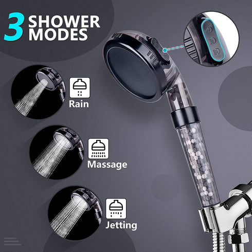 STMPS Shower Head - Handheld High Pressure Water Saving Showerhead with Ionic Spray Filter Beads and 3 Comfort Mode Spa Settings, Perfect for Dry Skin, Hair and Body - Hand Held Showerhead