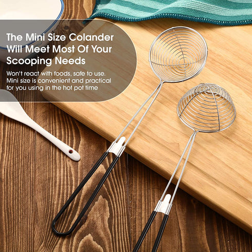 Hot Pot Strainer Scoops, Stainless Steel Hot Pot Strainer Spoons 2.5 inch Mini Mesh Skimmer Spoon Asian Strainer Ladle with Handle (Black,6 Pieces)