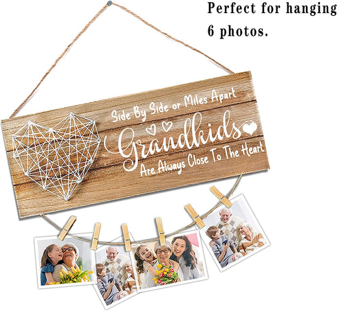 Cocomong Gifts for Grandma from Granddaughter and Grandson, Grandkids Picture Frame, Grandmother Birthday Gifts Photo Holder 13.5 X 5.5 Inch with 6 Clips