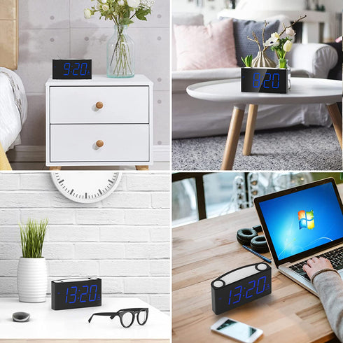 Loud Alarm Clock for Heavy Sleepers Hearing Impaired Adults, Vibrating Bed Shaker Alarm Clock with 2 USB Chargers,7 Color Night Light, 0-100% Dimmer & Battery Backup, Digital Clock for Teens Kids