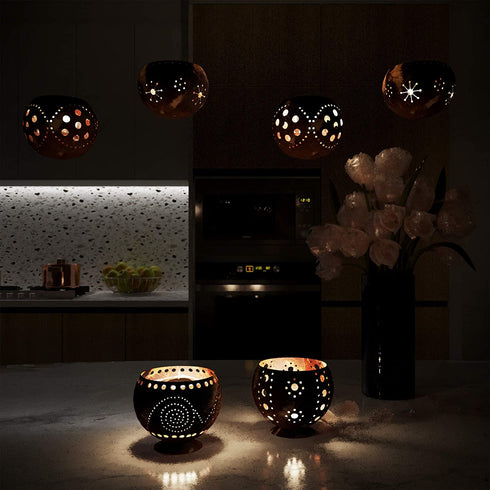 Coconut Candle Holder Lantern Birdcage Shape Rustic Coco Jar Candle Tealight Holders, Decorative Candle Light Holder for Garden Spa Christmas Wedding Dining Party Home Decor (Scroll Pattern)