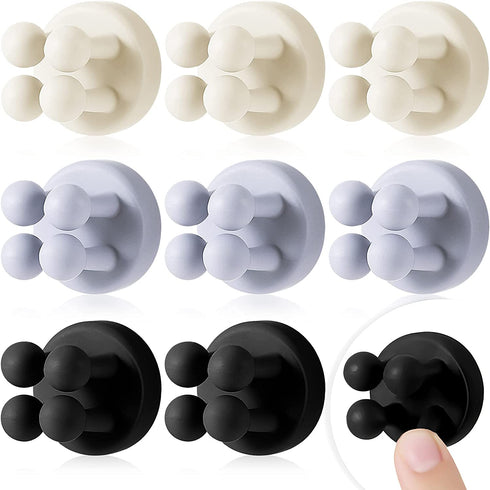 9 Pieces Adhesive Plug Hooks Cable Utility Hook Stick on Wall Door Silicone Wall Hooks Waterproof and Oilproof Towel Key Hooks Self Adhesive Holder for Hanging Kitchen Bathroom Home Office, 3 Colors