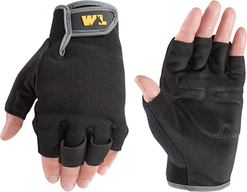 Wells Lamont Men's Fingerless Synthetic Leather Palm Work Gloves, Large 847 , Black