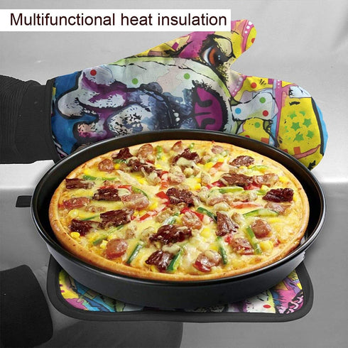 English Bulldog Pattern Oven Mitts and Pot Holders Set Kitchen Gift Set for Kitchen Cooking Baking BBQ