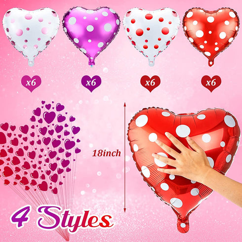 40 Pieces Heart Shaped Valentines Balloons Purple, Red and White Foil Heart Balloons Valentine Foil Balloons for Heart Birthday Party Supplies, Valentine, Birthday, Wedding, Bachelorette Bridal Party