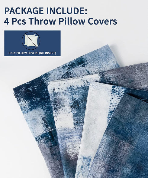 D DIFARIC Navy Blue Throw Pillow Covers 18x18 Grey Black Decorative Pillows Covers Outdoor Cushion Case Abstract Art Modern Square for Couch Bed Sofa Chairs Decor Set of 4