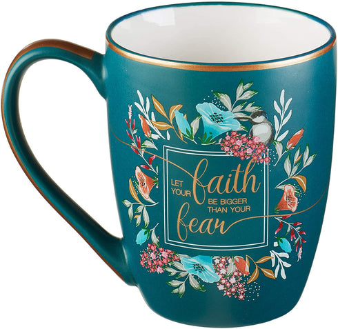 Floral Faith Mug for Women & Men, Ceramic Coffee Mug w/Gold Trim & Calligraphy, 12 oz