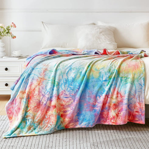 Elegear Rainbow Throw Girls Blanket, Unique Tie-dye Flannel Blanket Super Soft Cute Decorative Floor Sofa Couch Throw Warm Cozy Fuzzy Blanket for Adults Kid's Gift