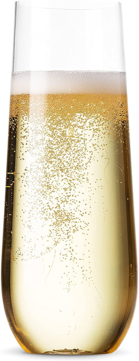 24 Pack Stemless Plastic Champagne Flutes Disposable 9 Oz Clear Plastic Toasting Glasses Shatterproof Recyclable and BPA-Free