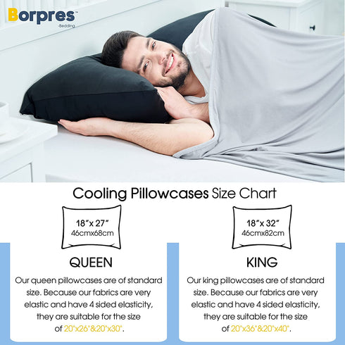 BORPRES-Cooling-Pillowcase,Japanese Chill-Plus Tech,Q-MAX>0.43 Cooling Fiber, Absorbs Heat Keep Cool,Double Sided Design,Idea for Hot Sleeper Night Sweats All Seasons Queen Size,Black