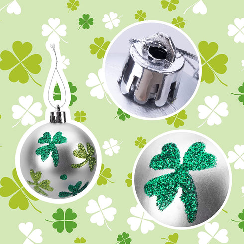 Iceyyyy 12 PCS St Patrick Ball Ornament - St. Patrick's Shamrock Clover Hanging Ball Baubles Ornament for Christmas St. Patrick's Tree Party Decoration (B)
