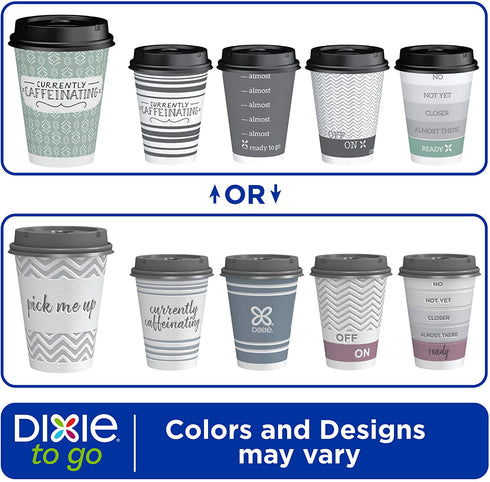 Dixie To Go Coffee Cups and Lids, 12 Oz, 26 Count, Assorted Designs, Disposable Hot Beverage Cups & Lids