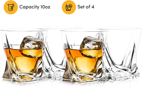 Trinkware Hampton Whiskey Glasses Set of 4 - Double Old Fashion Glasses Lead-free Dishwasher Safe Glassware For Scotch Bourbon Malt Vodka Beer - Large 10 oz Capacity