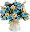 LY EMMET Artificial Rose Bouquets with Ceramics Vase Fake Rose Flowers Decoration for Table Home Office Wedding-Blue