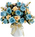 LY EMMET Artificial Rose Bouquets with Ceramics Vase Fake Rose Flowers Decoration for Table Home Office Wedding-Blue