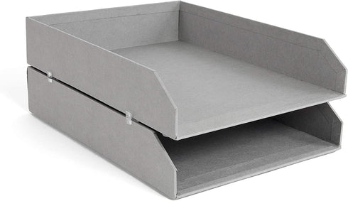 Bigso Hakan Fiberboard Two Tier Stackable Letter/Document Tray, 2.5 x 9 x 12.2 in, Grey