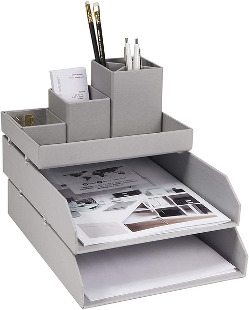 Bigso Hakan Fiberboard Two Tier Stackable Letter/Document Tray, 2.5 x 9 x 12.2 in, Grey