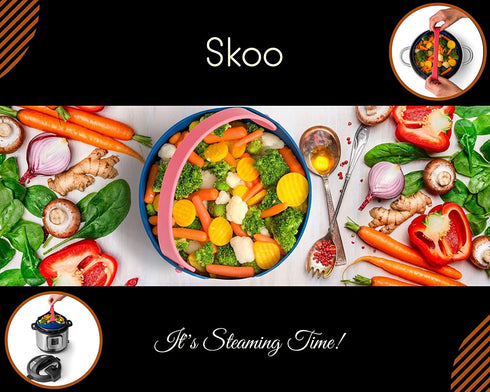Skoo Silicone Vegetable Steamer Basket for Stove Top, 6 Qt Instant Pot, Ninja Foodi, Other Pressure Cookers - Instant Pot Accessories - For Steaming Food and Perfect Steamed Veggies