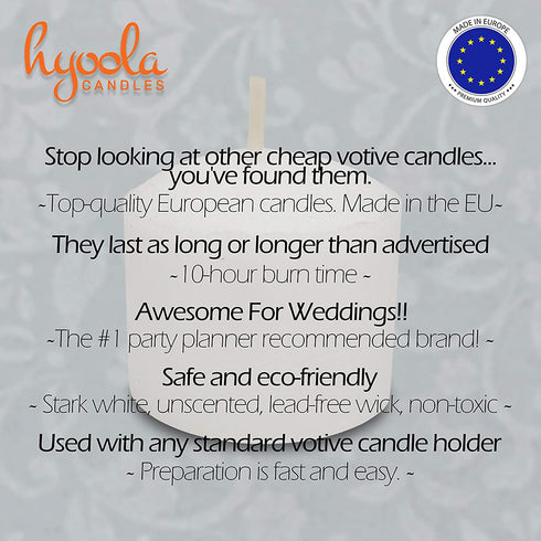 Hyoola European Votive Candles Unscented - 10-Hour Burn Time - White - 50 Pack, European Made