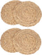 kilofly Natural Water Hyacinth Weave Placemat Round Braided Rattan Tablemats 13.5 inch x 4pc