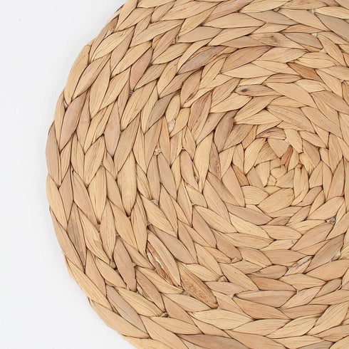 kilofly Natural Water Hyacinth Weave Placemat Round Braided Rattan Tablemats 13.5 inch x 4pc