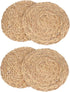 kilofly Natural Water Hyacinth Weave Placemat Round Braided Rattan Tablemats 13.5 inch x 4pc