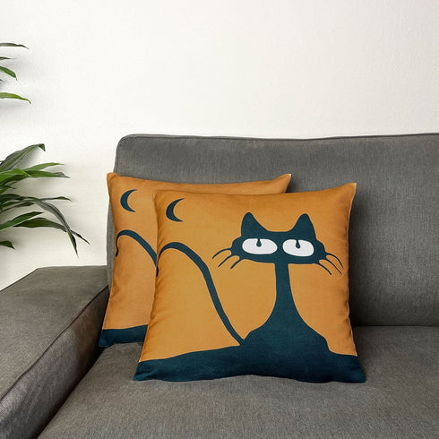 Cotinga Decorative Pillow Covers | 16 inch x 16 inch | Set of 2 | Throw Pillow Cover, Cushion Cover, Pillowcase | Home Decor for Sofa Couch Patio Bed Chair (Cat Pattern | Gamboge Yellow)