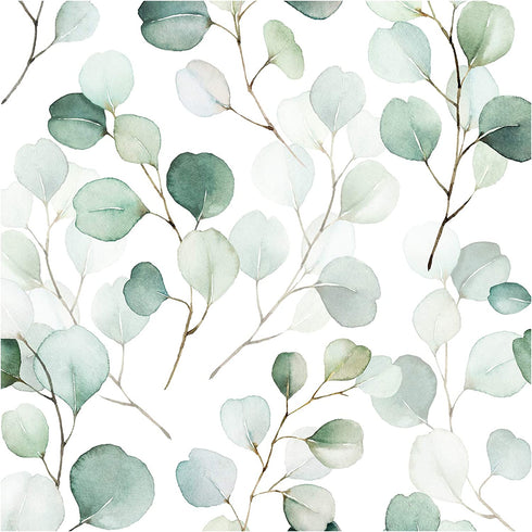 HaokHome 93044 Peel and Stick Wallpaper Green/White Eucalyptus Leaf Wall Mural Home Nursery Decor 17.7in x 9.8ft
