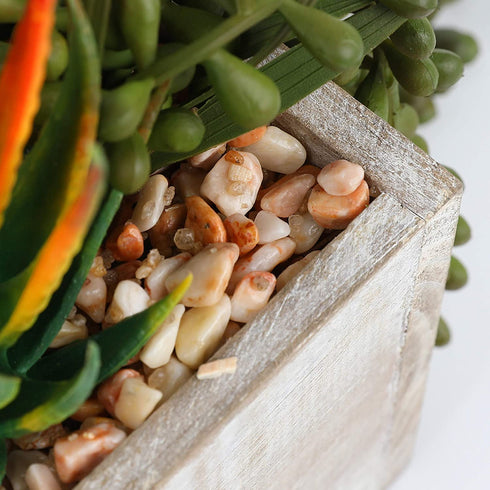 Houseables Succulent Plant Arrangement, Artificial Succulents Planter, 11.5 x 7.5 x 3.75, Assorted Plants, Long Rectangular Wood Centerpiece for Tables, Fake Cactus Decoration, Rustic, Faux Decor
