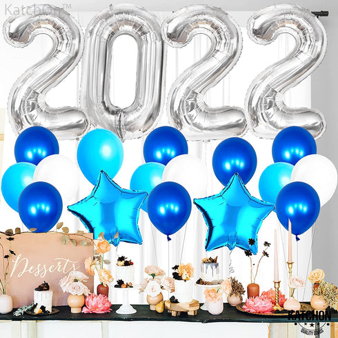 Silver 2022 Balloons Numbers - 40 Inch | Graduation Balloons 2022 with 18 Inch, Star Balloons | Blue and Silver Graduation Decorations | Graduation Party Decorations 2022 | Class of 2022 Decorations