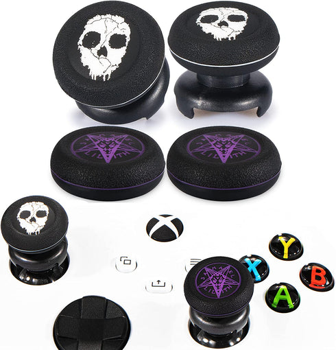 Playrealm FPS Thumbstick Extender x 2 & Printing Rubber Silicone Grip Cover x 4 for Xbox Series X/S & Xbox One Controller(Ghost White&Demon Purple)