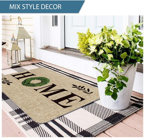 Artoid Mode Home Quote Boxwood Wreath Welcome Decorative Doormat, Daily Holiday Farmhouse Low-Profile Floor Mat Switch Mat for Indoor Outdoor 17 x 29 Inch