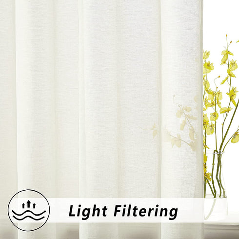 FMFUNCTEX Sheer Curtain Panels for Bedroom 96inch Long Cream White Semi Sheer Window Draperies for Living Room Linen Weave Vertical Drapes 55" W X 1 Pair