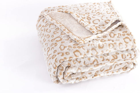 Pleasant Boulevard | Leopard Throw Blanket Fleece, Premium Lightweight Cozy Warm Plush Microfiber Bedspread for Couch Sofa and Bed (Brown, Throw (50 x 60 inches))