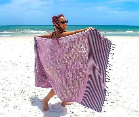 Ray Silver Premium Turkish Beach Towel 100% Cotton-Quick Dry Turkish Bath Towel 71?x40?(100x180 cm)-Prewashed Peshtemal Blanket-Thin Light Weight Travel SPA Pool Bath Beach Gym Pool (Light Pink/Grey)