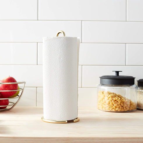 Spectrum Diversified Euro Holder for Kitchen Countertops, Bars & Dining Tables Steel Paper Towel Stand, Fits Standard & Jumbo Rolls, Gold